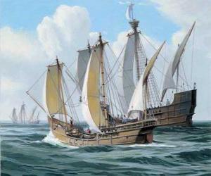 Puzzle Τα πλοία από το πρώτο ταξίδι του Κολόμβου, ήταν το πλοίο Σάντα Μαρία, και το καραβέλες, η Πίντα και η Νίνα